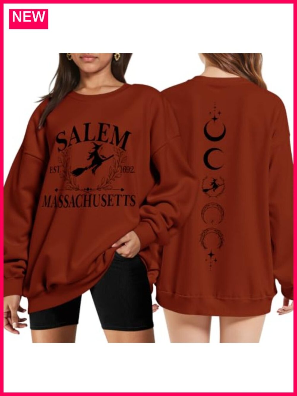 Oversized Salem Massachusetts Halloween Sweatshirt Women Crew Neck Pullover